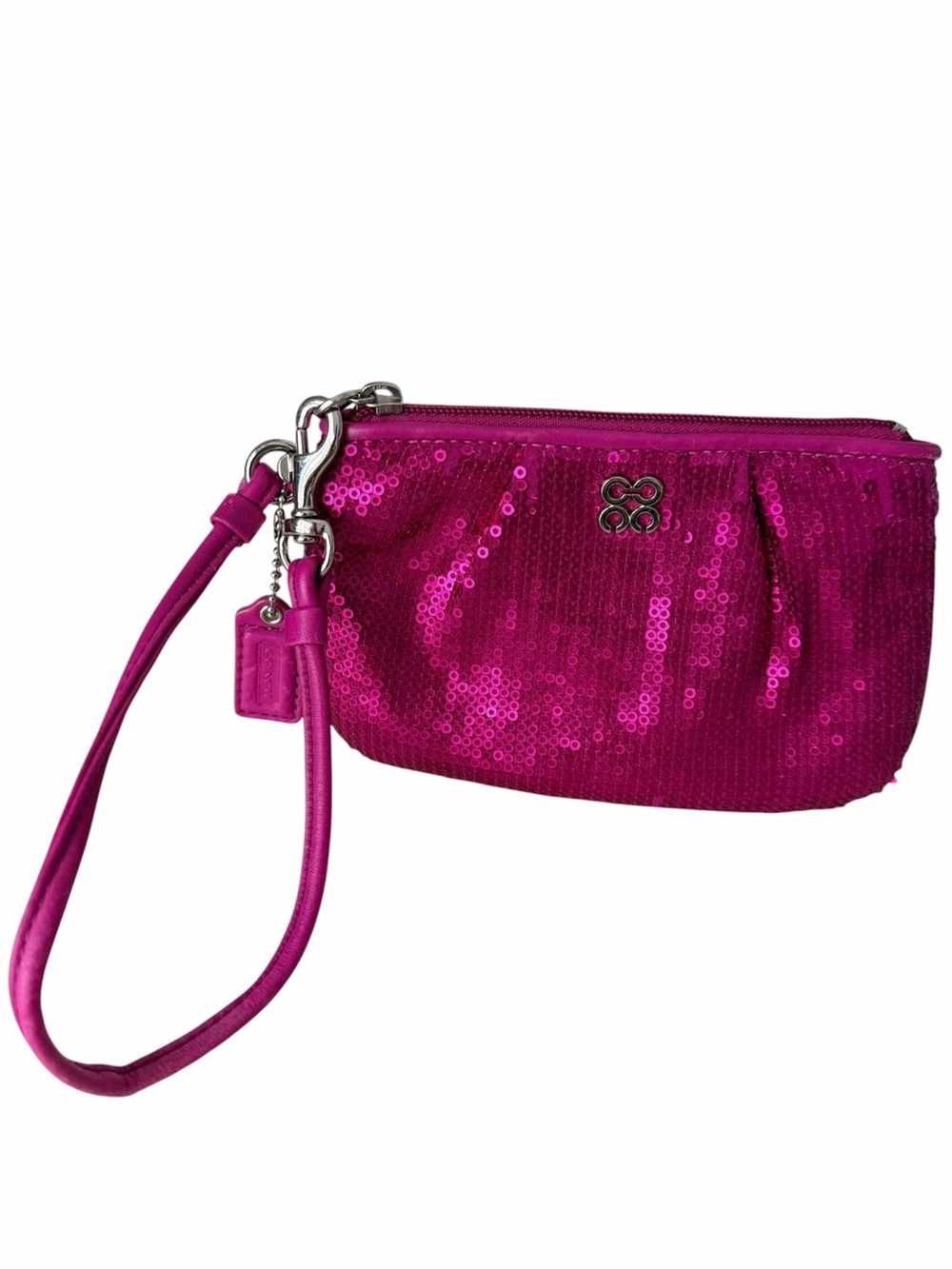 Y2K Vintage COACH 44509 Fushia Hot Pink Sequin Leather Small Women’s Wristlet